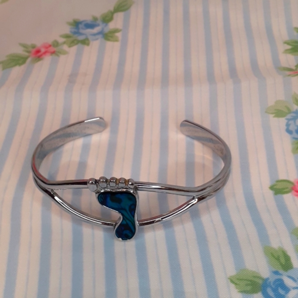 Silver Blue Inlay Foot Cuff Bracelet